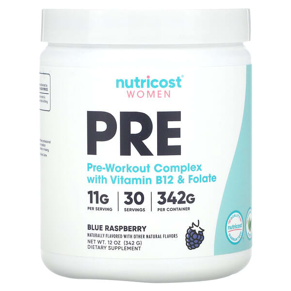 Nutricost, 女性專用，含維生素 B12 和葉酸的鍛鍊前複合物，藍樹莓味，11 克，12 盎司（342 克）