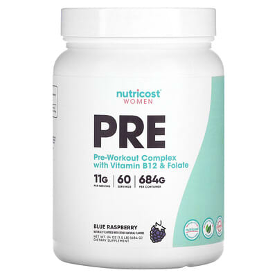 Nutricost, For Women, Pre-Workout Complex with Vitamin B12 and Folic Acid, Blue Raspberry Flavor, 1.5 lb (684 g)