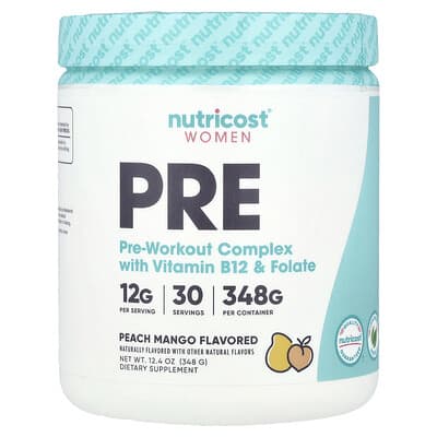Nutricost, For Women, Pre-Workout Complex with Vitamin B12 and Folic Acid, Peach Mango Flavor, 12.4 oz (348 g)