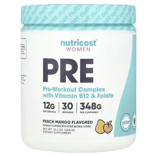 Nutricost, 여성, 운동 전 보충제, 비타민B12 및 엽산 함유, 복숭아 망고 맛, 348g(12.4oz)