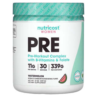 Nutricost, Mujeres, Complejo para preentrenamiento con vitaminas B y folato, Sandía, 339 g (12 oz)