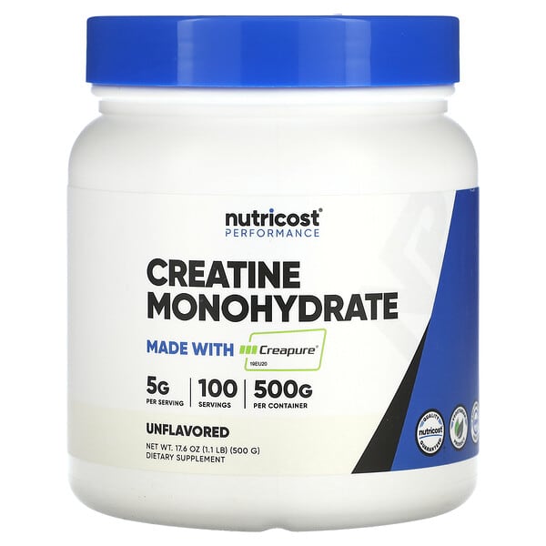 Nutricost, Performance, Creatine Monohydrate, Unflavored, 1.1 lb (500 g)