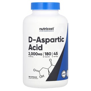 Nutricost, Performance, Ácido D-aspártico, 2000 mg, 180 cápsulas (500 mg por cápsula)