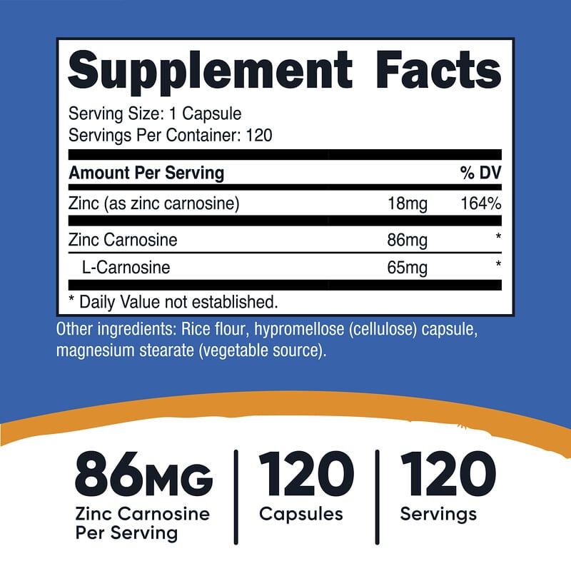 Carnozină de zinc, 120 capsule
