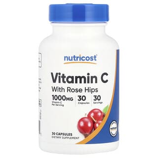 Nutricost, Vitamin C with Rose Hips, Vitamin C mit Hagebutten, 30 Kapseln