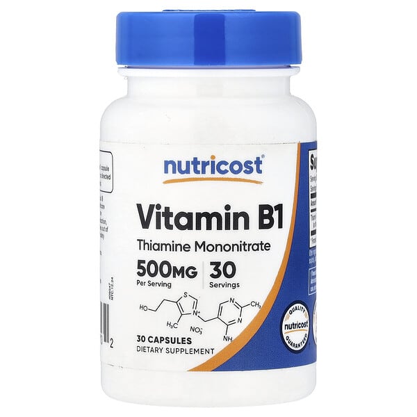 Nutricost, 비타민B1, 500mg, 캡슐 30정