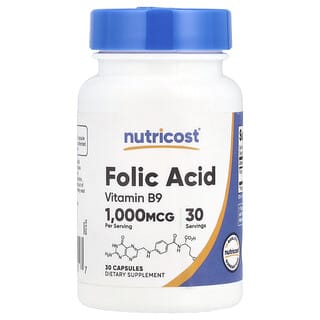 Nutricost, Acide folique, 1000 µg, 30 capsules