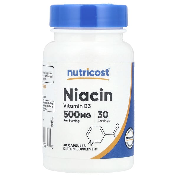 Niacin, 500 mg, 30 Capsules