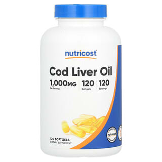 Nutricost, Aceite de hígado de bacalao, 1000 mg, 120 cápsulas blandas