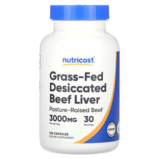Nutricost, Hígado de res desecado de animales alimentados con pasturas, 3000 mg, 120 cápsulas (750 mg por cápsula)