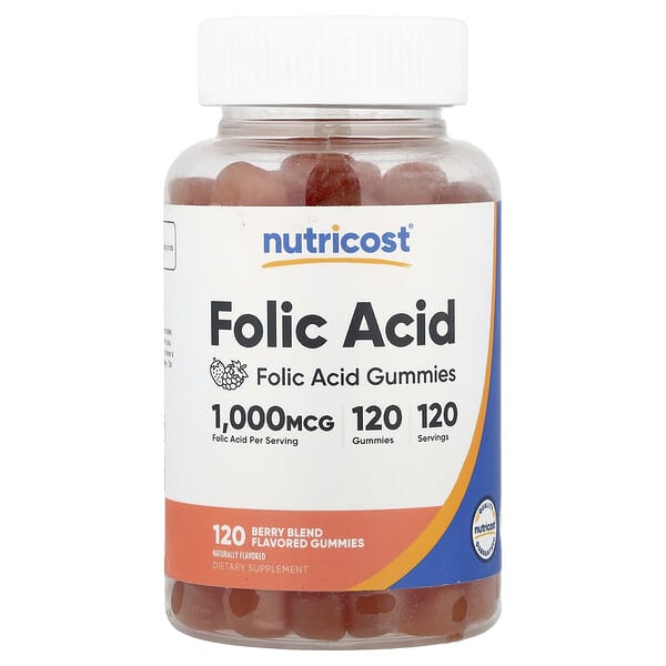Nutricost, Folic Acid Gummies, Berry Blend, 1,000 mcg, 120 Gummies — product photo 1
