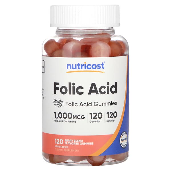 Nutricost Folic Acid Gummies, Berry Blend, 1,000 mcg, 120 Gummies