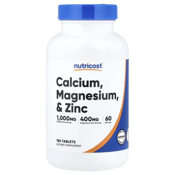 Nutricost Calcium, Magnesium, & Zinc, 180 Tablets