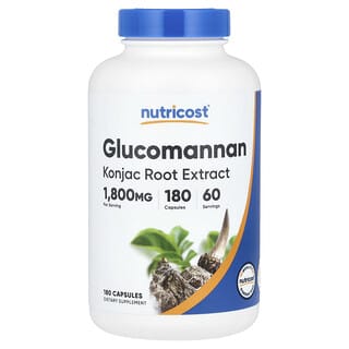 Nutricost, Glucomanano, Extracto de raíz de konjac, 1800 mg, 180 cápsulas (600 mg por cápsula)