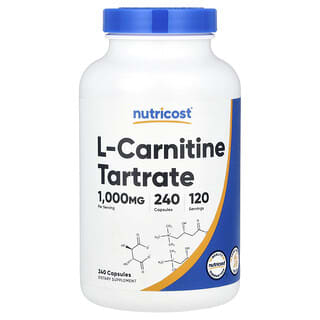 Nutricost, L-Carnitina Tartarato, 1.000 mg, 240 Cápsulas (500 mg por Cápsula)