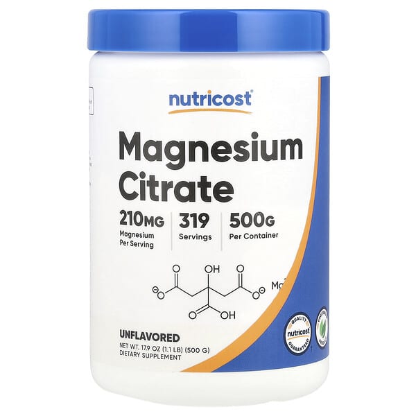 Nutricost Magnesium Citrate, Unflavored, 210 mg, 17.9 oz (500 g)