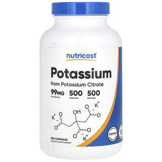 Nutricost, Potasio, 99 mg, 500 cápsulas