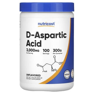 Nutricost, Ácido D-aspártico, sin sabor, 300 g (10,6 oz)