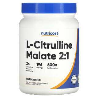Nutricost, L-цитруллин малат 2: 1, без добавок, 600 г (21,2 унции)