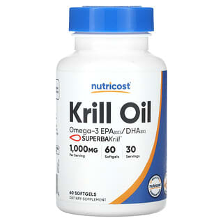 Nutricost, Huile de krill, 1000 mg, 60 capsules à enveloppe molle (500 mg par capsule à enveloppe molle)