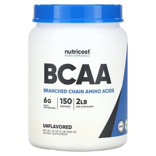 Nutricost, Performance, BCAA, Unflavored, 2 lbs (900 g)