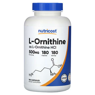 Nutricost, L-Ornitina (como L-Ornitina HCl), 500 mg, 180 Cápsulas