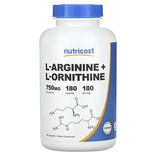 Nutricost, L-Arginine + L-Ornithine, 750 mg, 180 Capsules