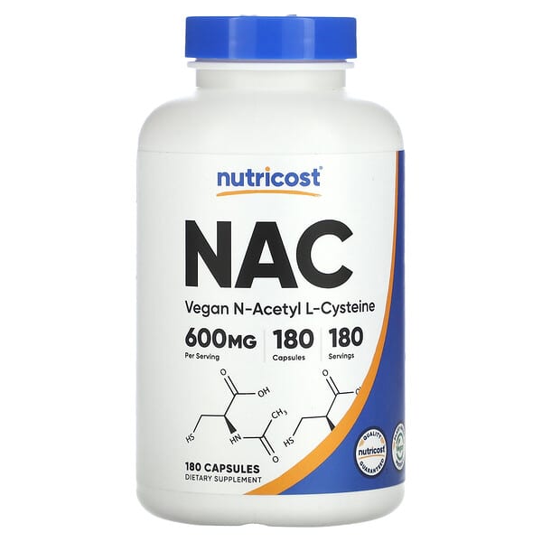 Nutricost, NAC，N-乙醯-L-半胱氨酸，600 毫克，180 粒膠囊  