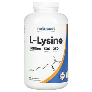 Nutricost, L-lisina, 1000 mg, 500 cápsulas (500 mg por cápsula)