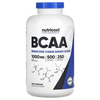 Nutricost, Performance, BCAA, 1000 мг, 500 капсул (500 мг в 1 капсуле)