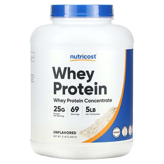 Nutricost, 2,268g(5lbs)의 농축 유청 단백질, 무맛