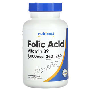 Nutricost, Acide folique, 1000 µg, 240 capsules