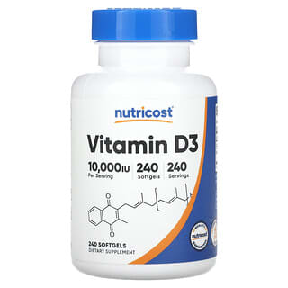 Nutricost, Vitamin D3, 10.000 IE, 240 Weichkapseln