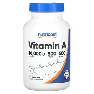 Nutricost, 비타민A, 10,000IU, 소프트젤 500정