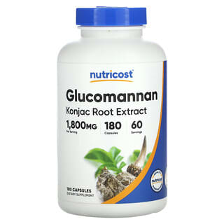 Nutricost, Глюкоманнан, экстракт корня конжака, 600 мг, 180 капсул