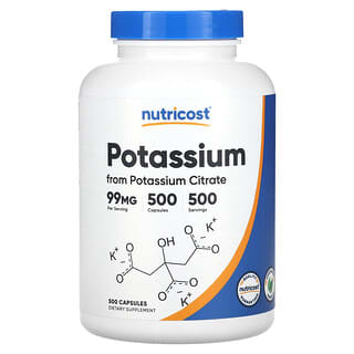 Nutricost, Potássio, 99 mg, 500 Cápsulas