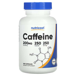 Nutricost, Cafeína, 200 mg, 250 cápsulas