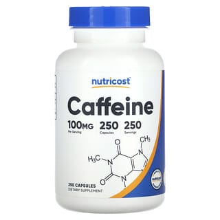 Nutricost, Cafeína, 100 mg, 250 cápsulas