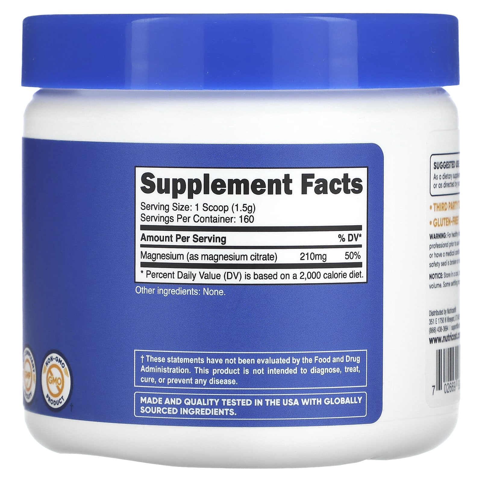 Nutricost, Magnesium Citrate, Unflavored, 8.8 oz (250 g)