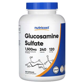 Nutricost, глюкозамин сульфат, 1500 мг, 240 капсул (750 мг в 1 капсуле)