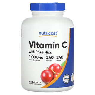 Nutricost, Vitamina C con rosa mosqueta, 240 cápsulas