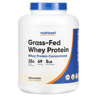 Nutricost, концентрат сироваткового протеїну від тварин трав’яного відгодовування, без смакових добавок, 2268 г (5 фунтів)
