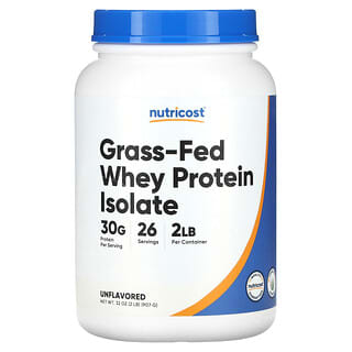 Nutricost, сывороточный протеин от коров травяного откорма, изолят сывороточного протеина, без вкусовых добавок, 907 г (2 фунта)