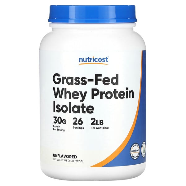 Nutricost, Grass-Fed Whey Protein Isolate, Unflavored, 2 lb (907 g)