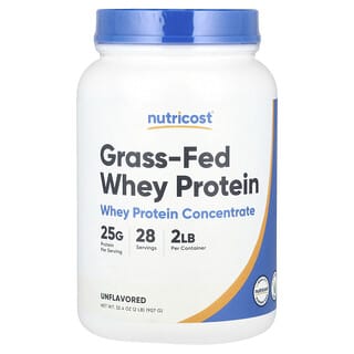 Nutricost, концентрат сывороточного протеина от коров травяного откорма, без вкусовых добавок, 907 г (2 фунта)