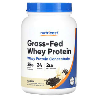 Nutricost, концентрат сывороточного протеина от коров травяного откорма, ваниль, 907 г (2 фунта)