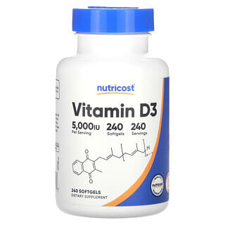 Nutricost, Vitamine D3, 5000 UI, 240 capsules à enveloppe molle