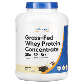 Nutricost, концентрат сывороточного протеина от коров травяного откорма, ваниль, 2268 г (5 фунтов)