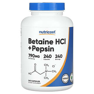 Nutricost, Betaina HCl + pepsyna, 240 kapsułek