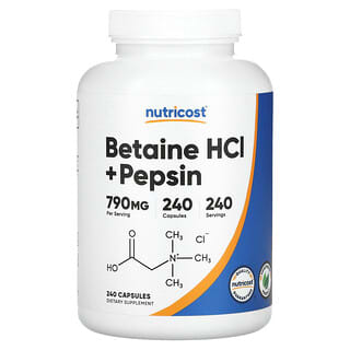 Nutricost, Bétaïne HCL + Pepsine, 790 mg, 240 capsules